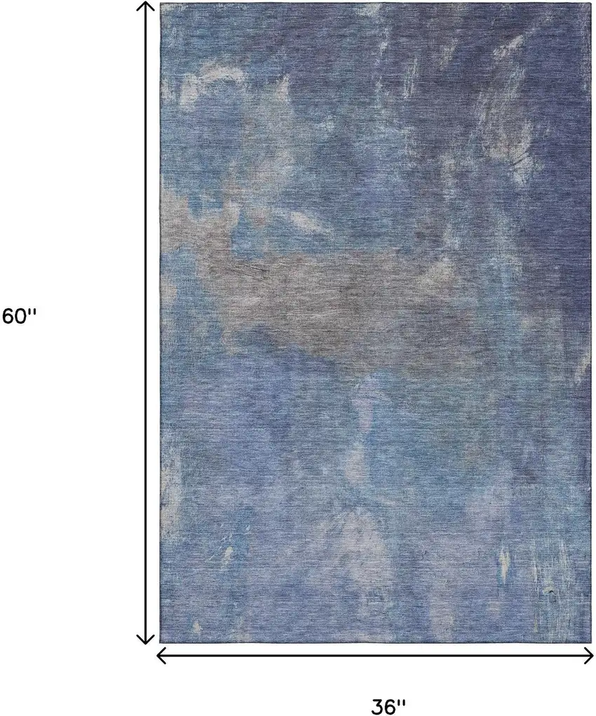 Blue Gray And Silver Abstract Washable Area Rug With UV Protection Photo 3