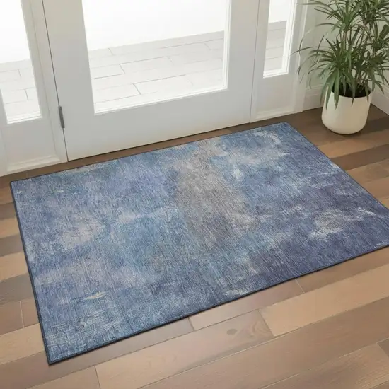 Blue Gray And Silver Abstract Washable Area Rug With UV Protection Photo 2