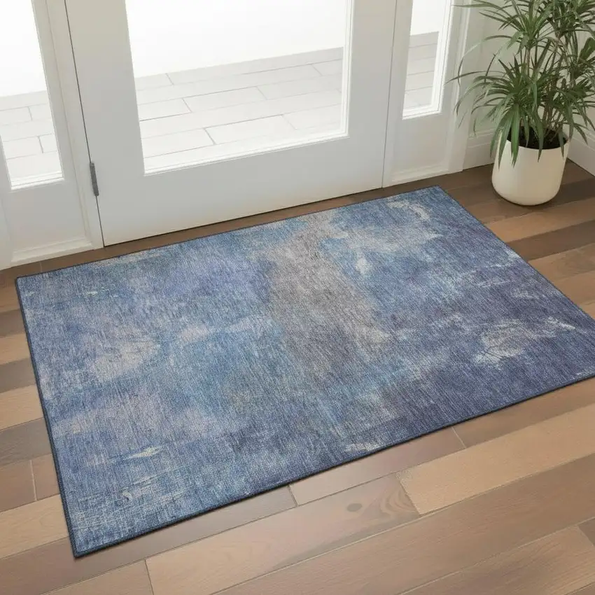 Blue Gray And Silver Abstract Washable Area Rug With UV Protection Photo 2