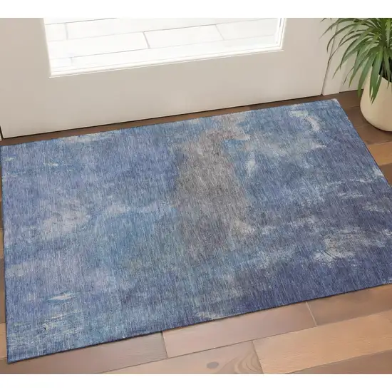 Blue Gray And Silver Abstract Washable Area Rug With UV Protection Photo 1