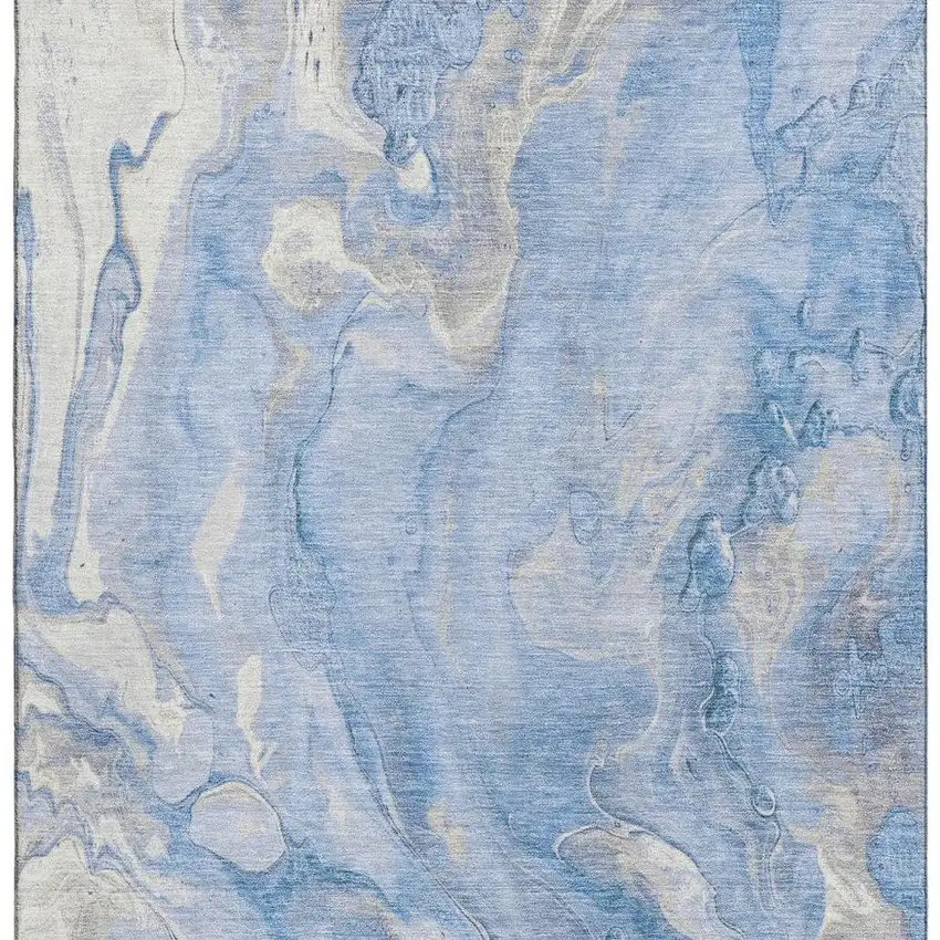 Blue Gray And Silver Abstract Washable Area Rug With UV Protection Photo 3