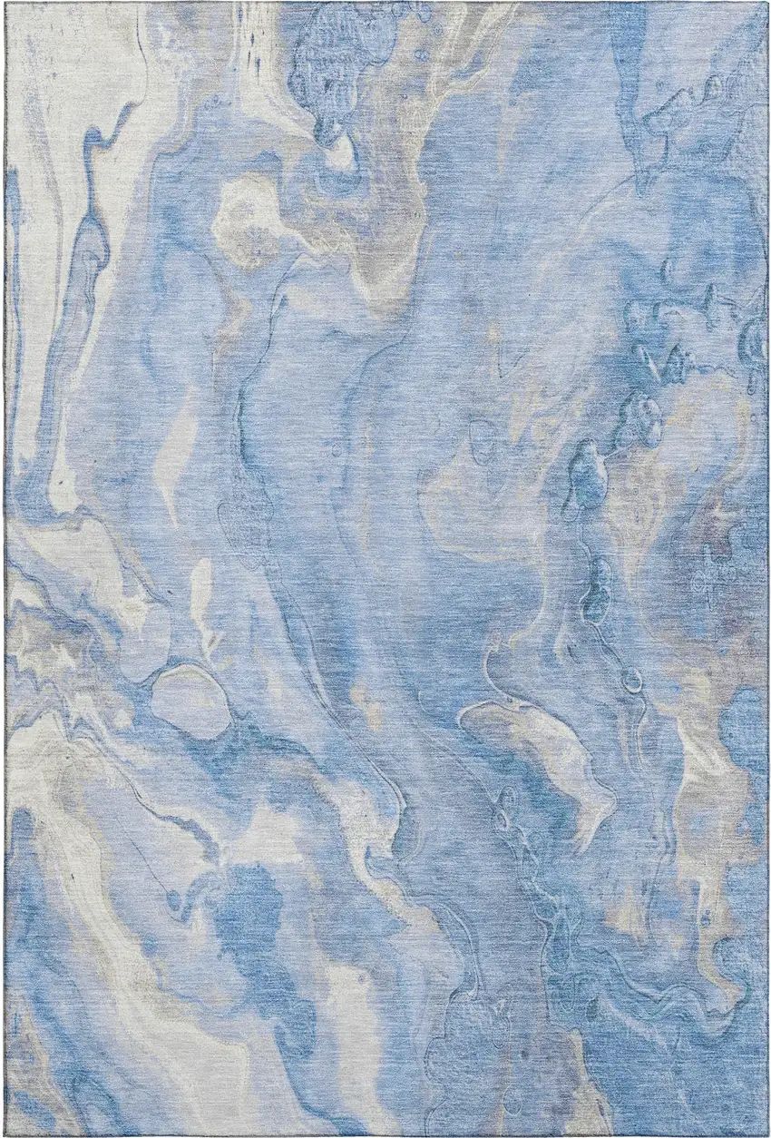 Blue Gray And Silver Abstract Washable Area Rug With UV Protection Photo 1
