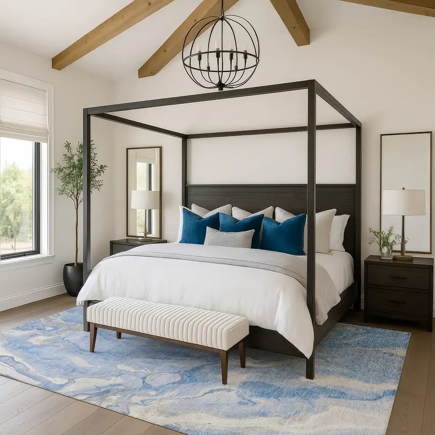 Blue Gray And Silver Abstract Washable Area Rug With UV Protection Photo 4