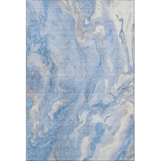 Blue Gray And Silver Abstract Washable Area Rug With UV Protection Photo 3