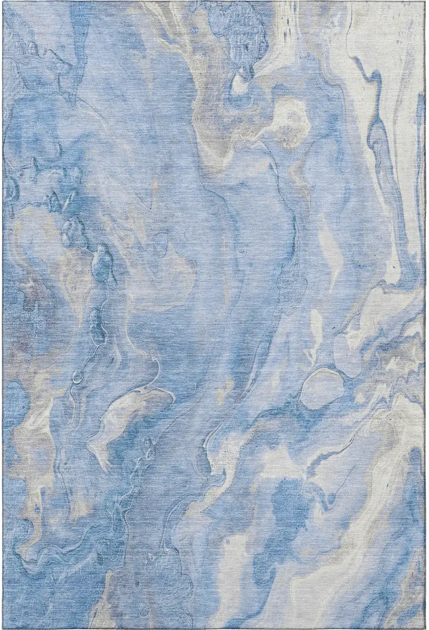 Blue Gray And Silver Abstract Washable Area Rug With UV Protection Photo 3