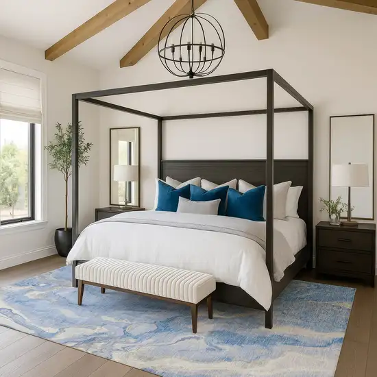 Blue Gray And Silver Abstract Washable Area Rug With UV Protection Photo 4