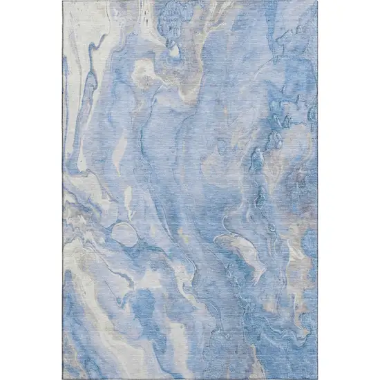 Blue Gray And Silver Abstract Washable Area Rug With UV Protection Photo 1