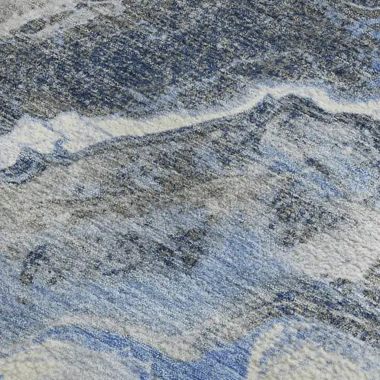 Blue Gray And Silver Abstract Washable Area Rug With UV Protection Photo 3