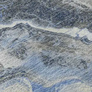 Photo of Blue Gray And Silver Abstract Washable Area Rug With UV Protection