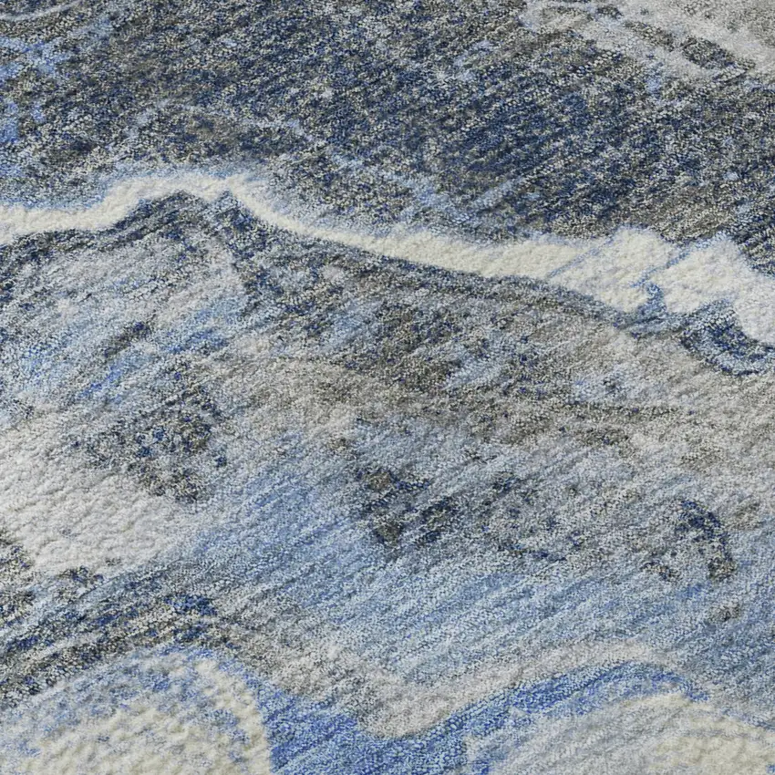 Blue Gray And Silver Abstract Washable Area Rug With UV Protection Photo 1