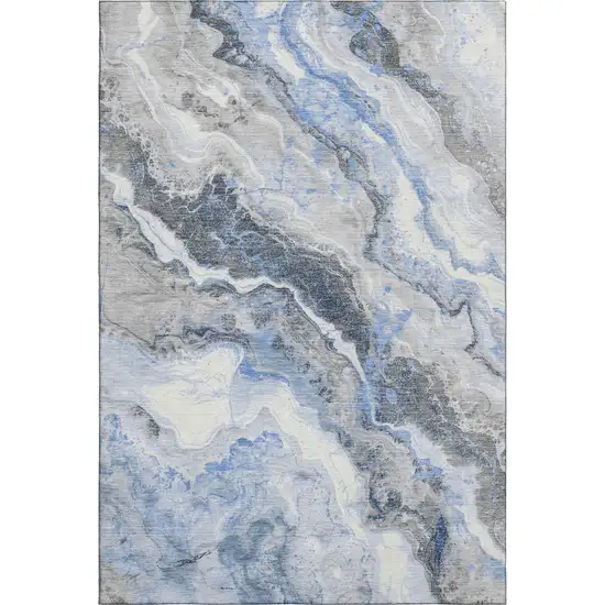Blue Gray And Silver Abstract Washable Area Rug With UV Protection Photo 6
