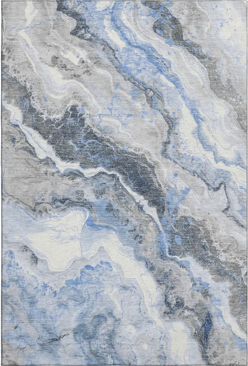 Blue Gray And Silver Abstract Washable Area Rug With UV Protection Photo 6
