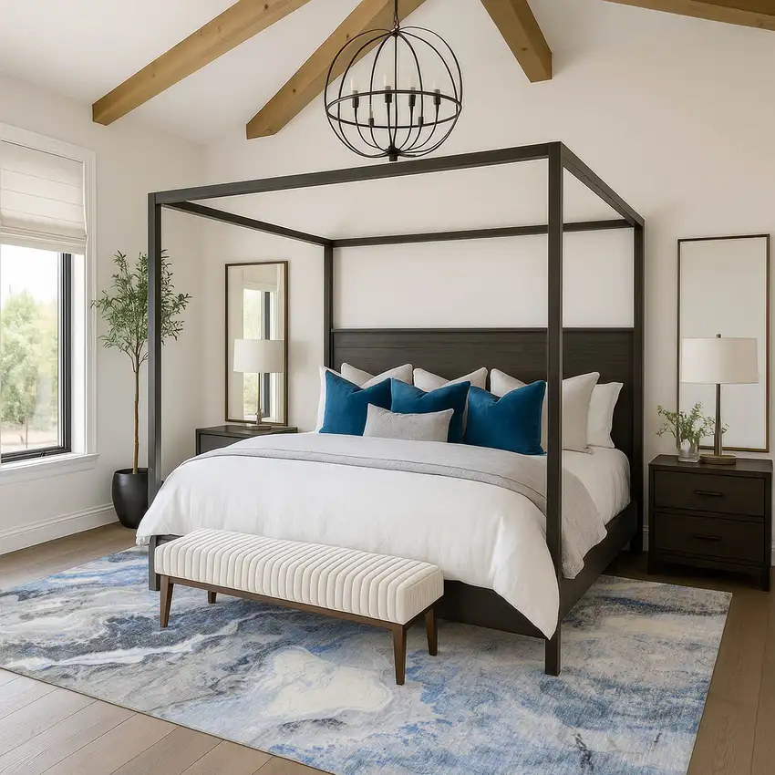 Blue Gray And Silver Abstract Washable Area Rug With UV Protection Photo 5