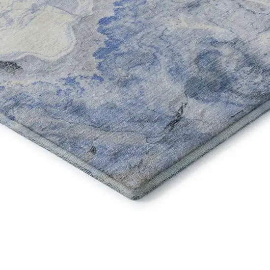 Blue Gray And Silver Abstract Washable Area Rug With UV Protection Photo 8