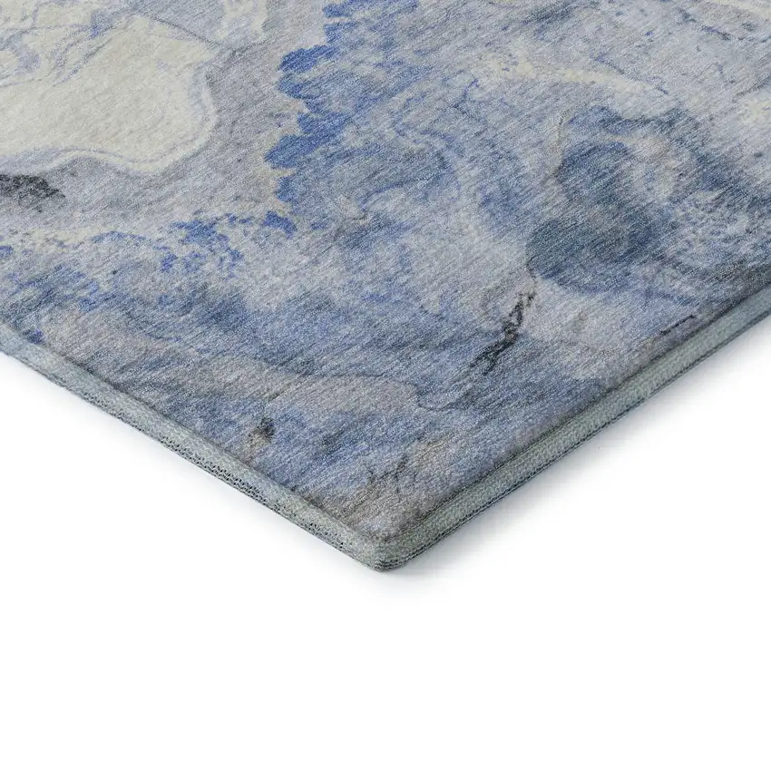 Blue Gray And Silver Abstract Washable Area Rug With UV Protection Photo 7