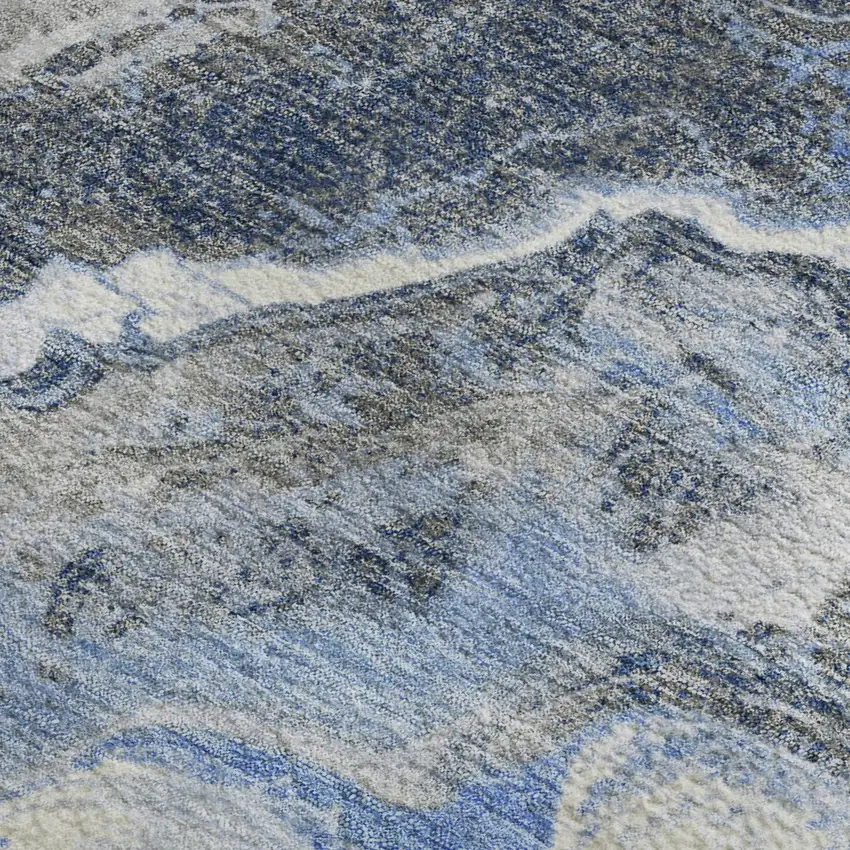 Blue Gray And Silver Abstract Washable Area Rug With UV Protection Photo 2