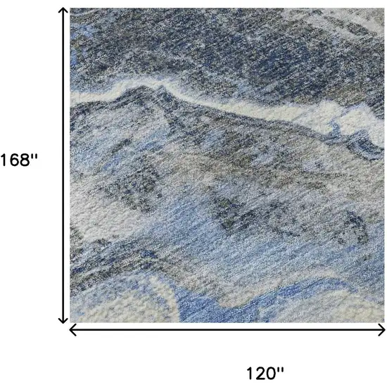 Blue Gray And Silver Abstract Washable Area Rug With UV Protection Photo 9