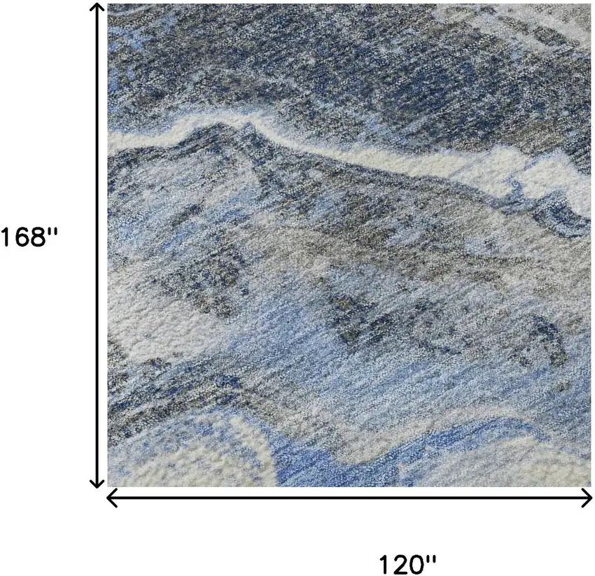 Blue Gray And Silver Abstract Washable Area Rug With UV Protection Photo 9