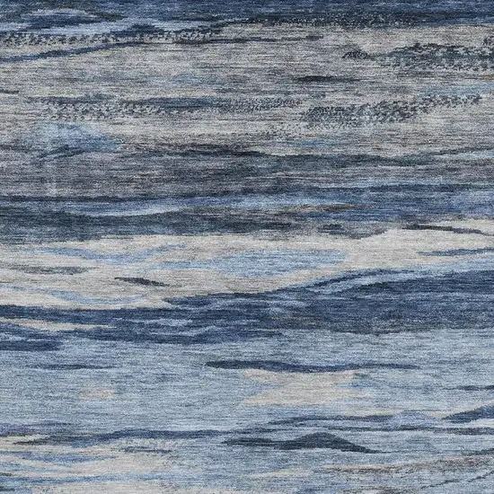 Blue Gray And Silver Abstract Washable Area Rug With UV Protection Photo 3