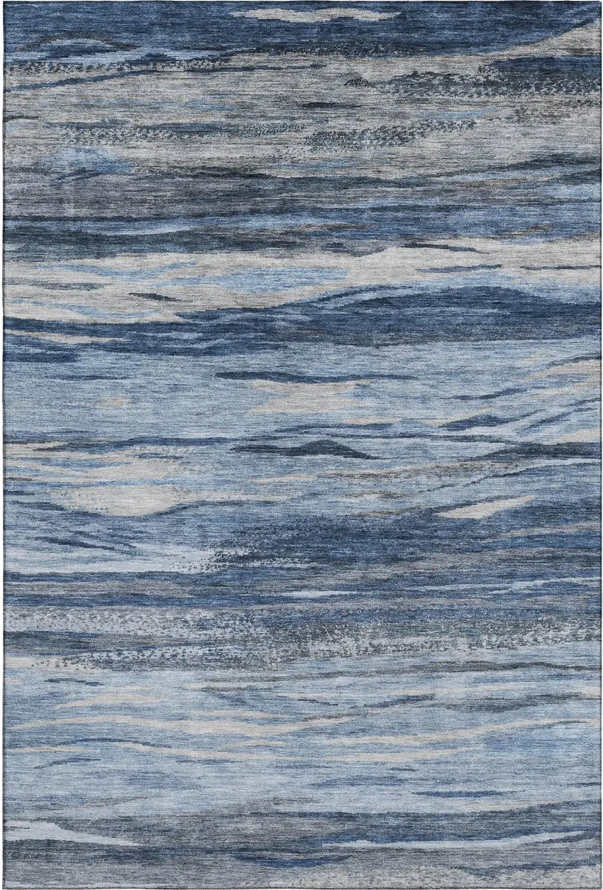 Blue Gray And Silver Abstract Washable Area Rug With UV Protection Photo 2
