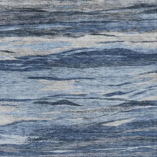 Blue Gray And Silver Abstract Washable Area Rug With UV Protection Photo 3