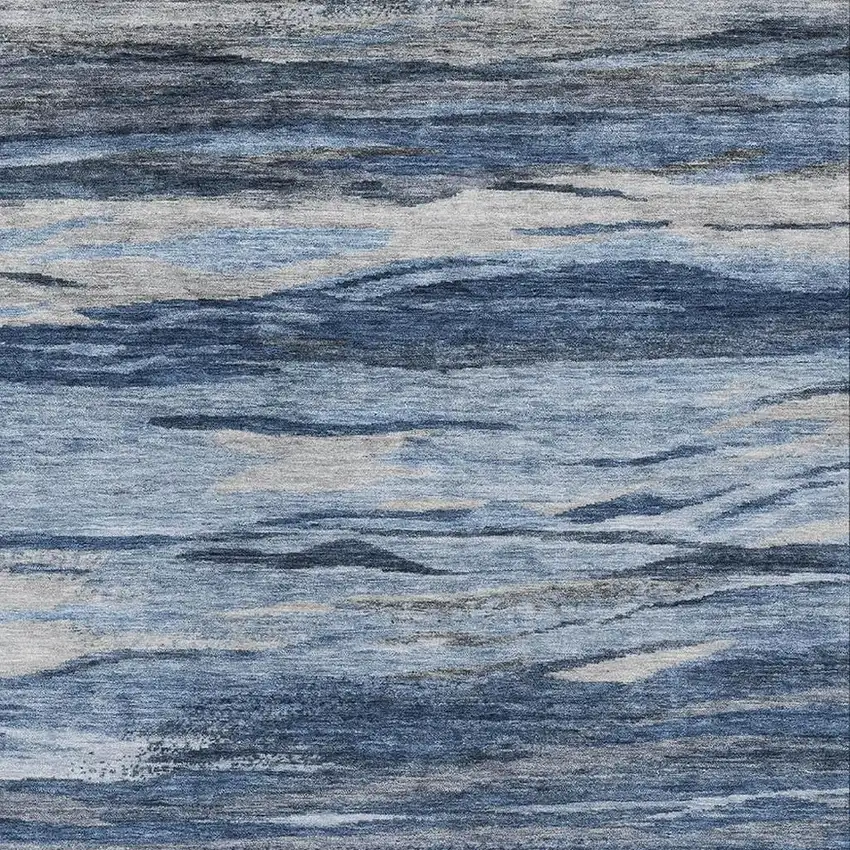 Blue Gray And Silver Abstract Washable Area Rug With UV Protection Photo 3