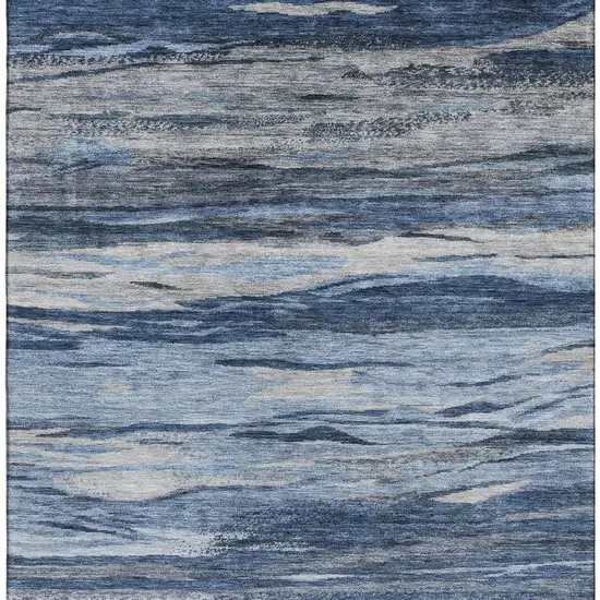 Blue Gray And Silver Abstract Washable Area Rug With UV Protection Photo 4