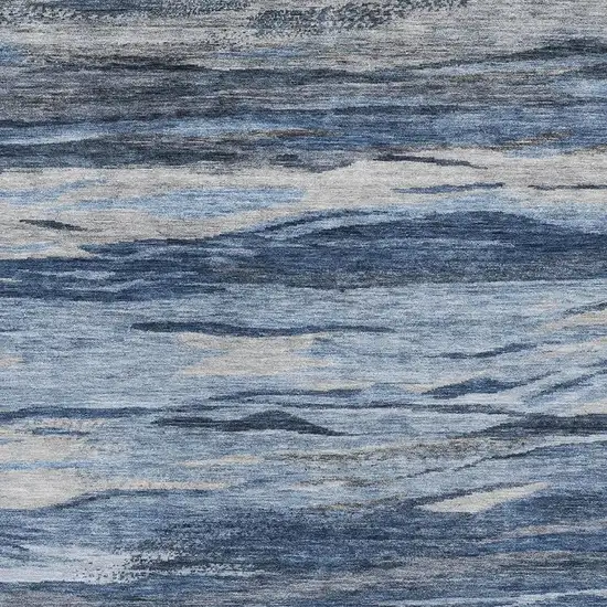 Blue Gray And Silver Abstract Washable Area Rug With UV Protection Photo 3