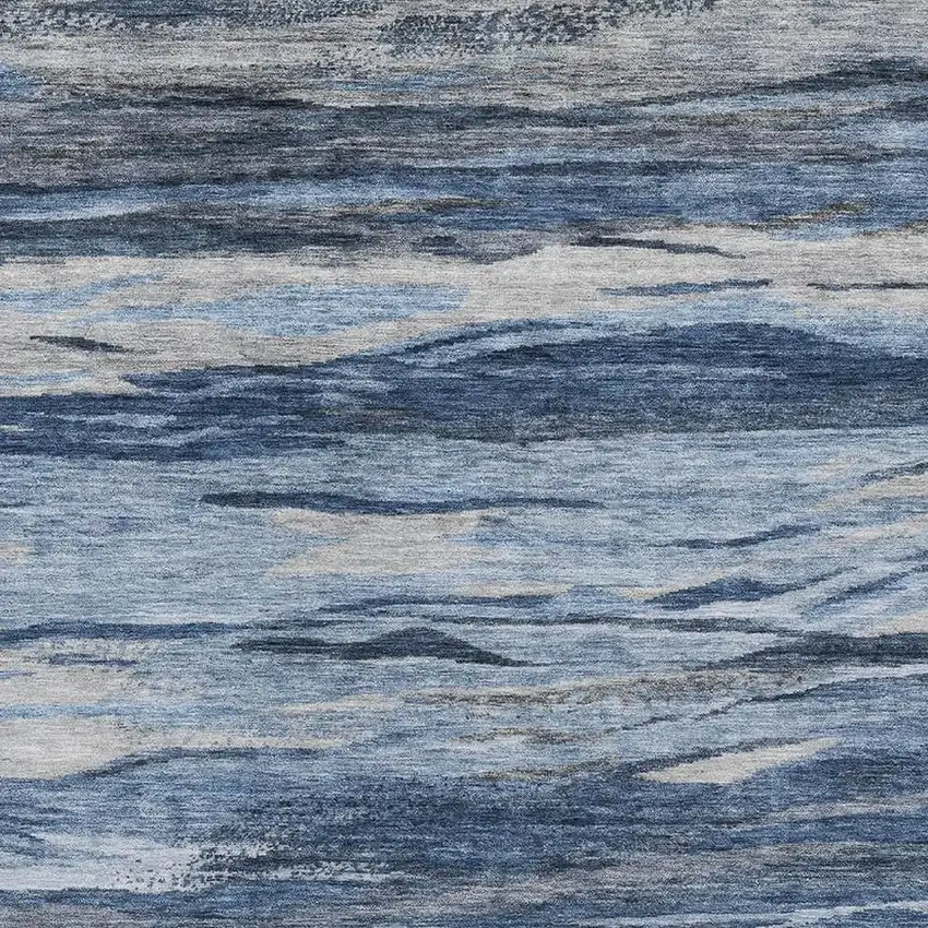 Blue Gray And Silver Abstract Washable Area Rug With UV Protection Photo 3