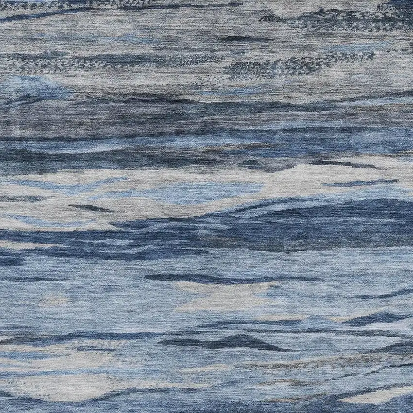 Blue Gray And Silver Abstract Washable Area Rug With UV Protection Photo 3