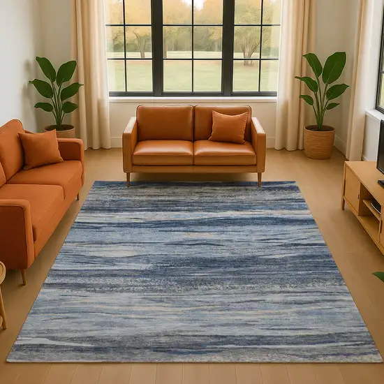 Blue Gray And Silver Abstract Washable Area Rug With UV Protection Photo 5