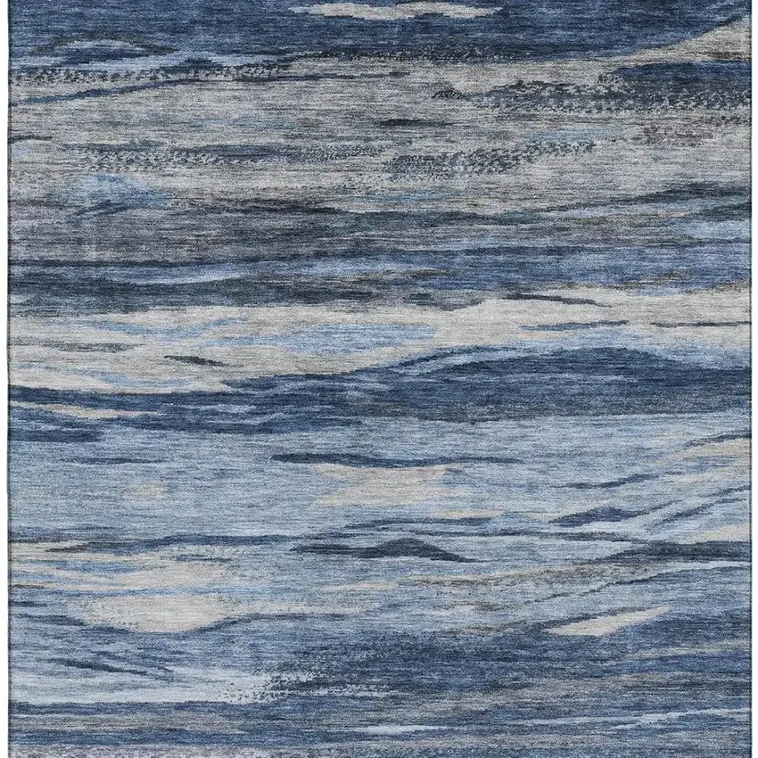 Blue Gray And Silver Abstract Washable Area Rug With UV Protection Photo 4
