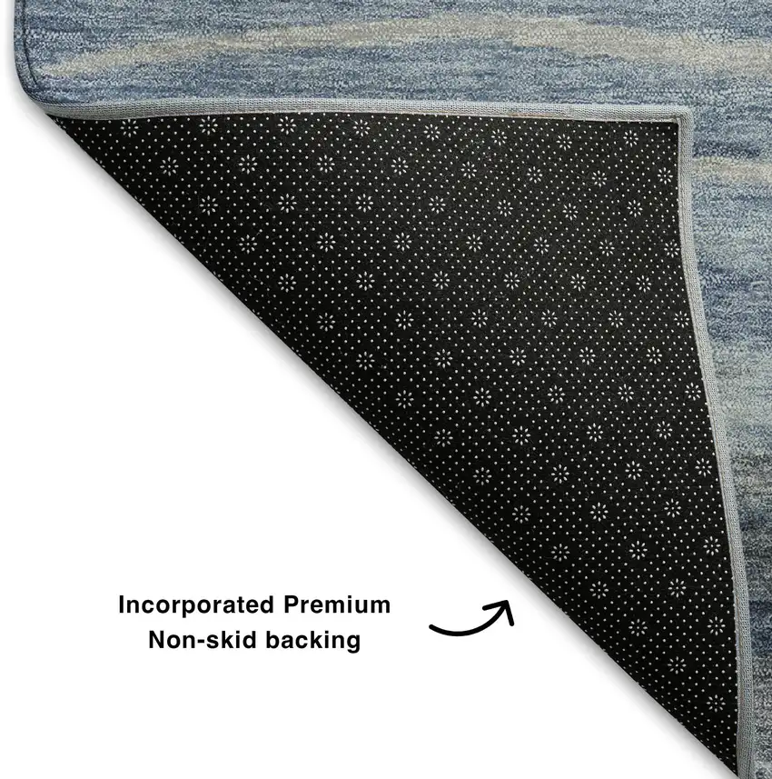 Blue Gray And Silver Abstract Washable Area Rug With UV Protection Photo 6