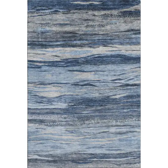 Blue Gray And Silver Abstract Washable Area Rug With UV Protection Photo 1