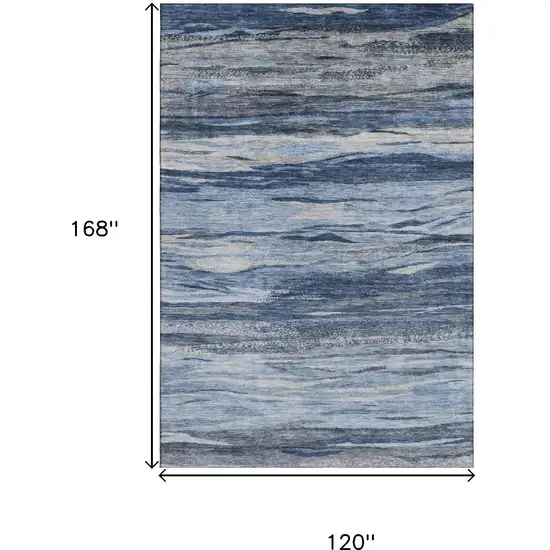 Blue Gray And Silver Abstract Washable Area Rug With UV Protection Photo 8