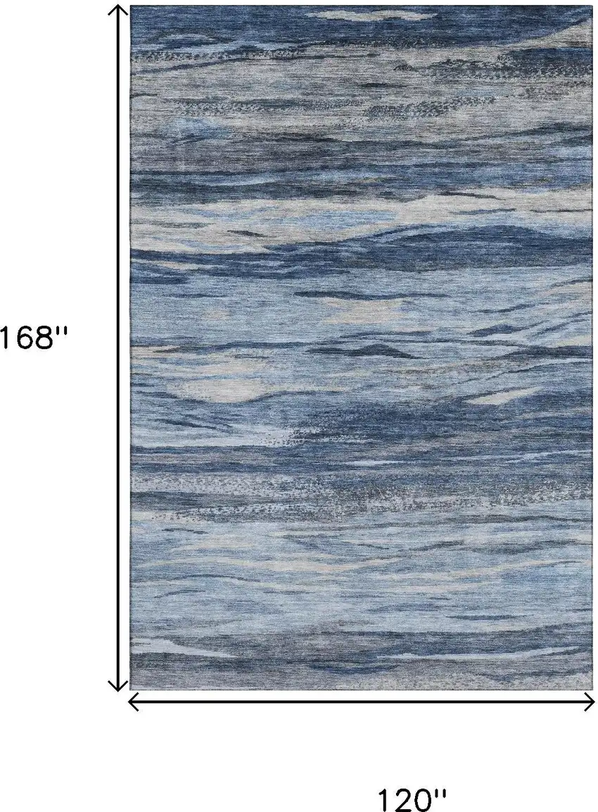 Blue Gray And Silver Abstract Washable Area Rug With UV Protection Photo 8
