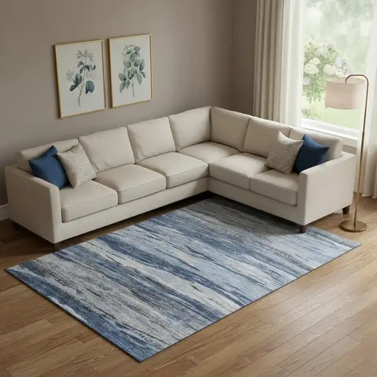 Blue Gray And Silver Abstract Washable Area Rug With UV Protection Photo 2