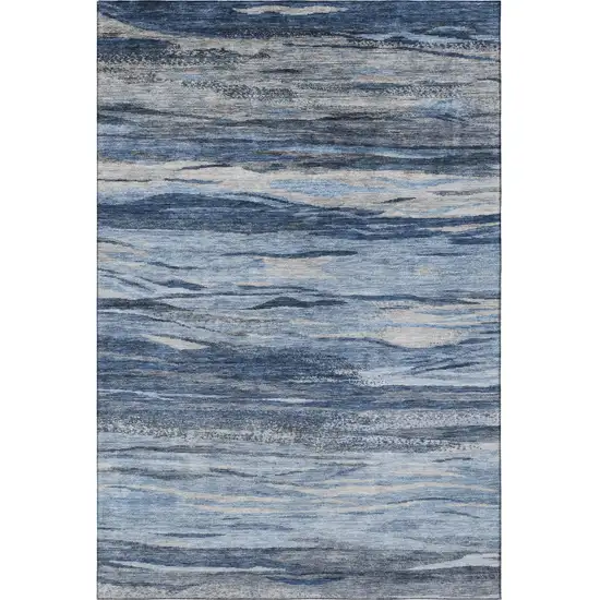 Blue Gray And Silver Abstract Washable Area Rug With UV Protection Photo 3