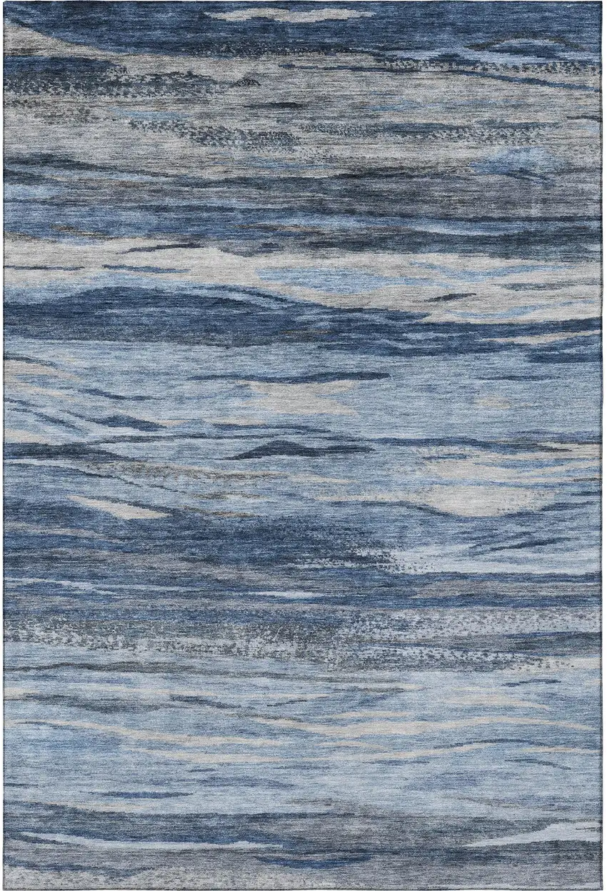 Blue Gray And Silver Abstract Washable Area Rug With UV Protection Photo 3