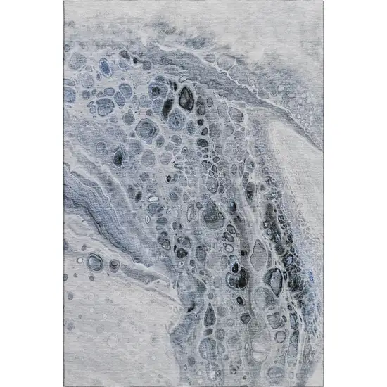 Blue Gray And Silver Abstract Washable Area Rug With UV Protection Photo 1