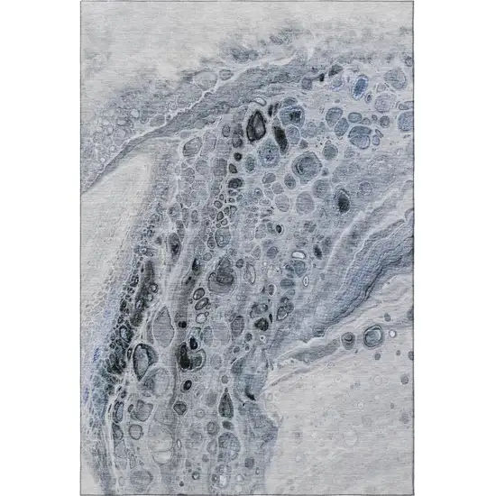 Blue Gray And Silver Abstract Washable Area Rug With UV Protection Photo 4