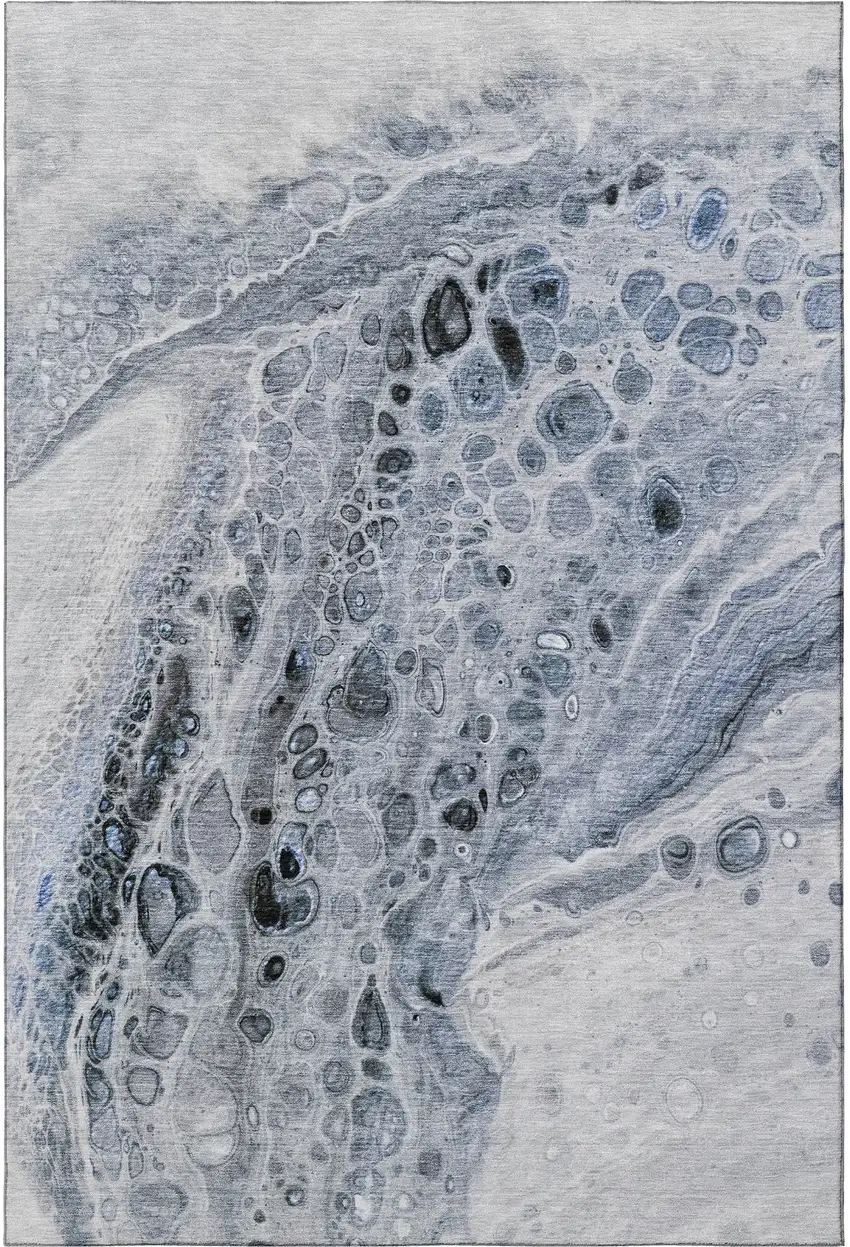 Blue Gray And Silver Abstract Washable Area Rug With UV Protection Photo 4