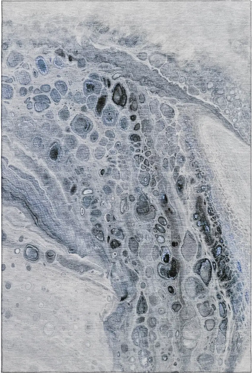 Blue Gray And Silver Abstract Washable Area Rug With UV Protection Photo 1