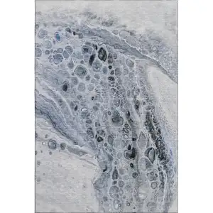 Photo of Blue Gray And Silver Abstract Washable Area Rug With UV Protection
