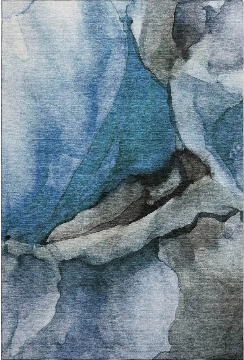 Blue Gray And Silver Abstract Washable Area Rug With UV Protection Photo 1