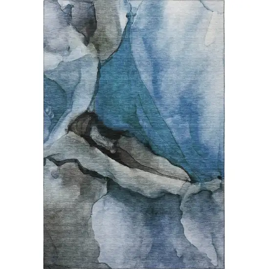 Blue Gray And Silver Abstract Washable Area Rug With UV Protection Photo 4