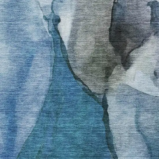 Blue Gray And Silver Abstract Washable Area Rug With UV Protection Photo 3