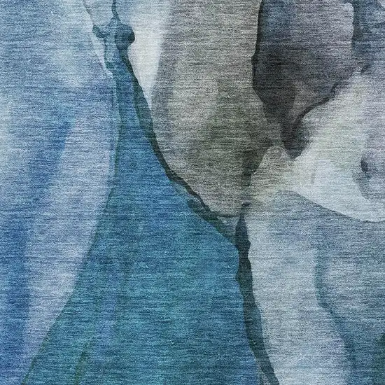 Blue Gray And Silver Abstract Washable Area Rug With UV Protection Photo 3