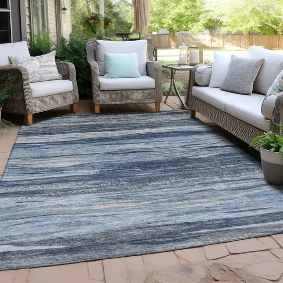 Blue Gray And Silver Abstract Washable Indoor Outdoor Area Rug Photo 4