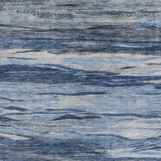 Blue Gray And Silver Abstract Washable Indoor Outdoor Area Rug Photo 3